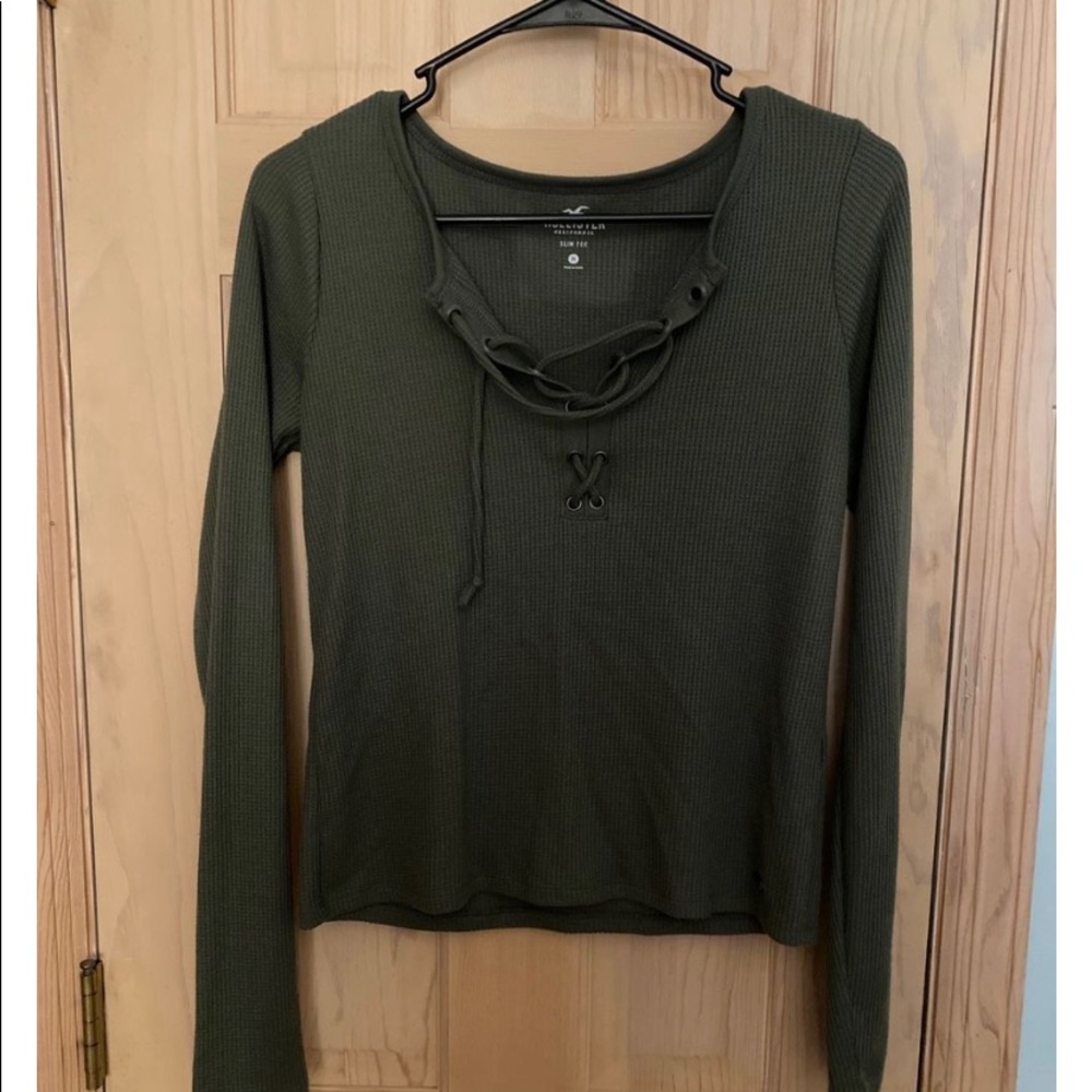 Hollister Tie Front Slim Waffle Long Sleeve Tee